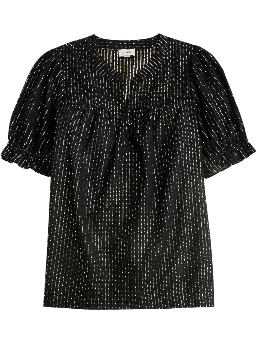 NWT J. Crew Black & Metallic Gold Lurex Dot Puff Sleeve Blouse - XS